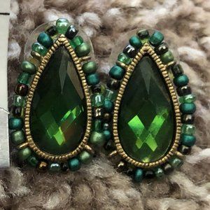 Emerald Jewel Earrings with Beaded Detail
